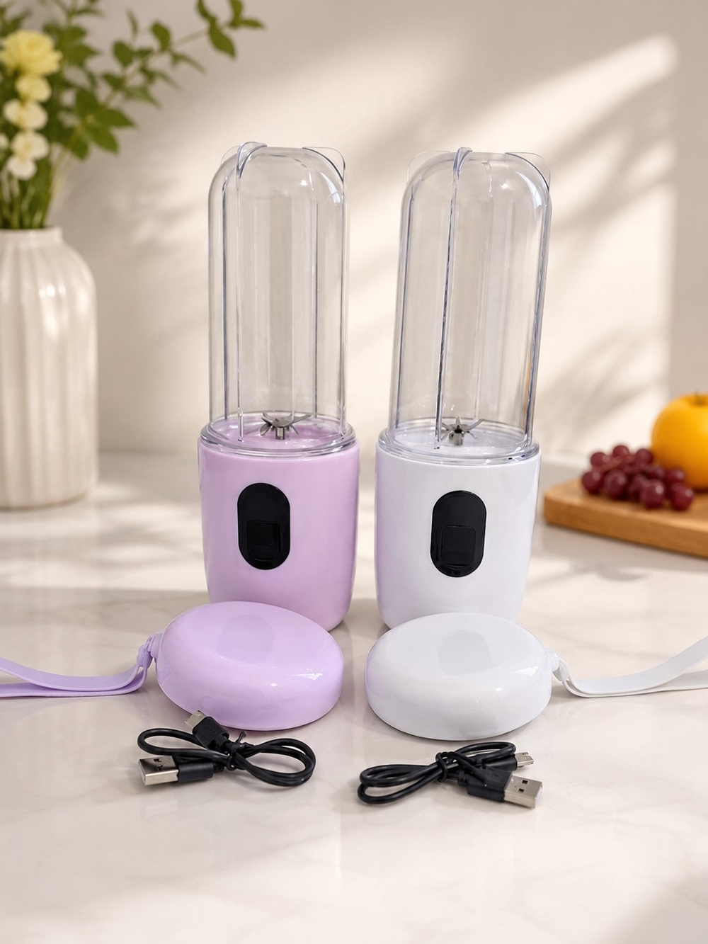 Portable Electric Mini Blender USB Rechargeable Smoothie Juicer - Pink & White